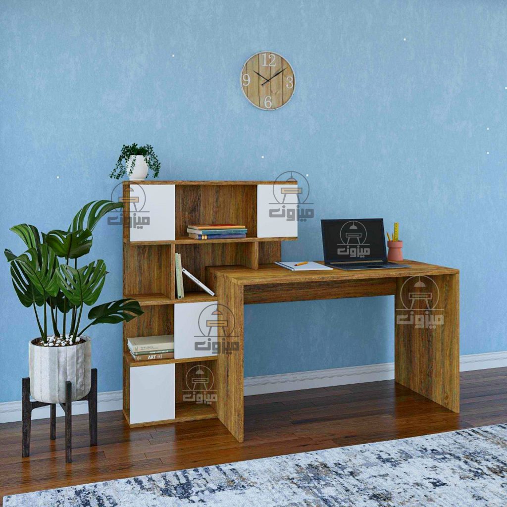 میز تحریر کتابخانه درب دار مدرن مدل نفس یک میزون چوب