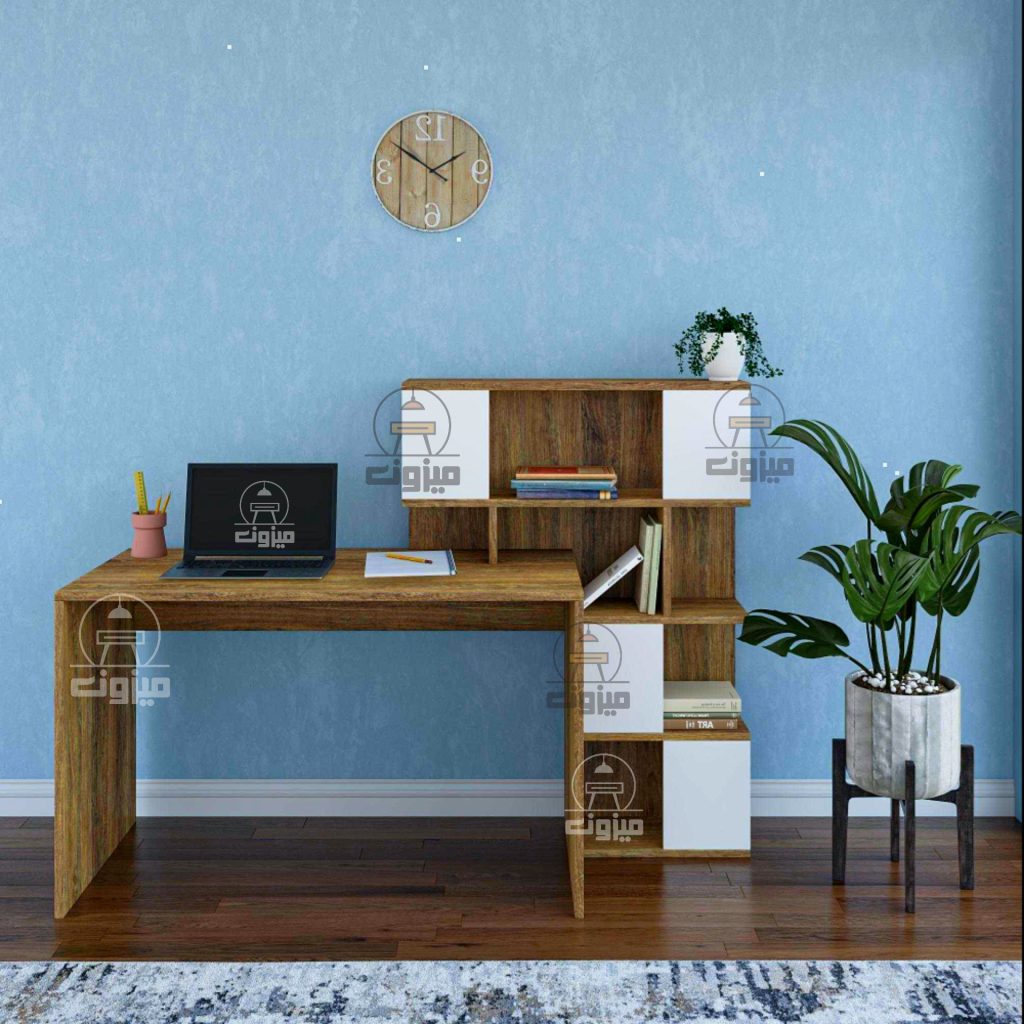 میز تحریر کتابخانه ای دارای درب مدل نفس دو میزون چوب