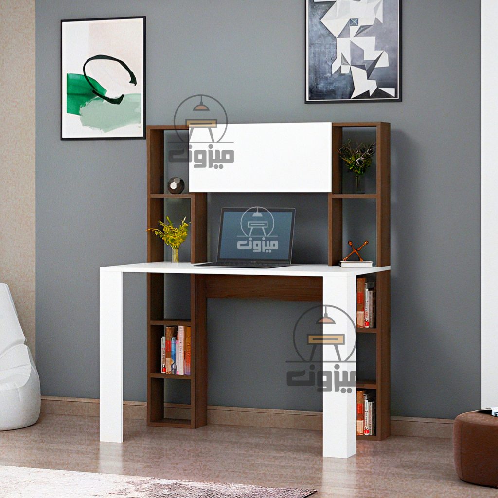 میز تحریر کتابخانه درب دار مدل سوگند سه میزون چوب