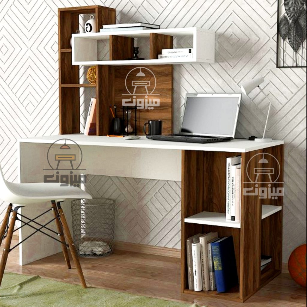 میز تحریر مدرن کتابخانه ای مدل همایون دو میزون چوب