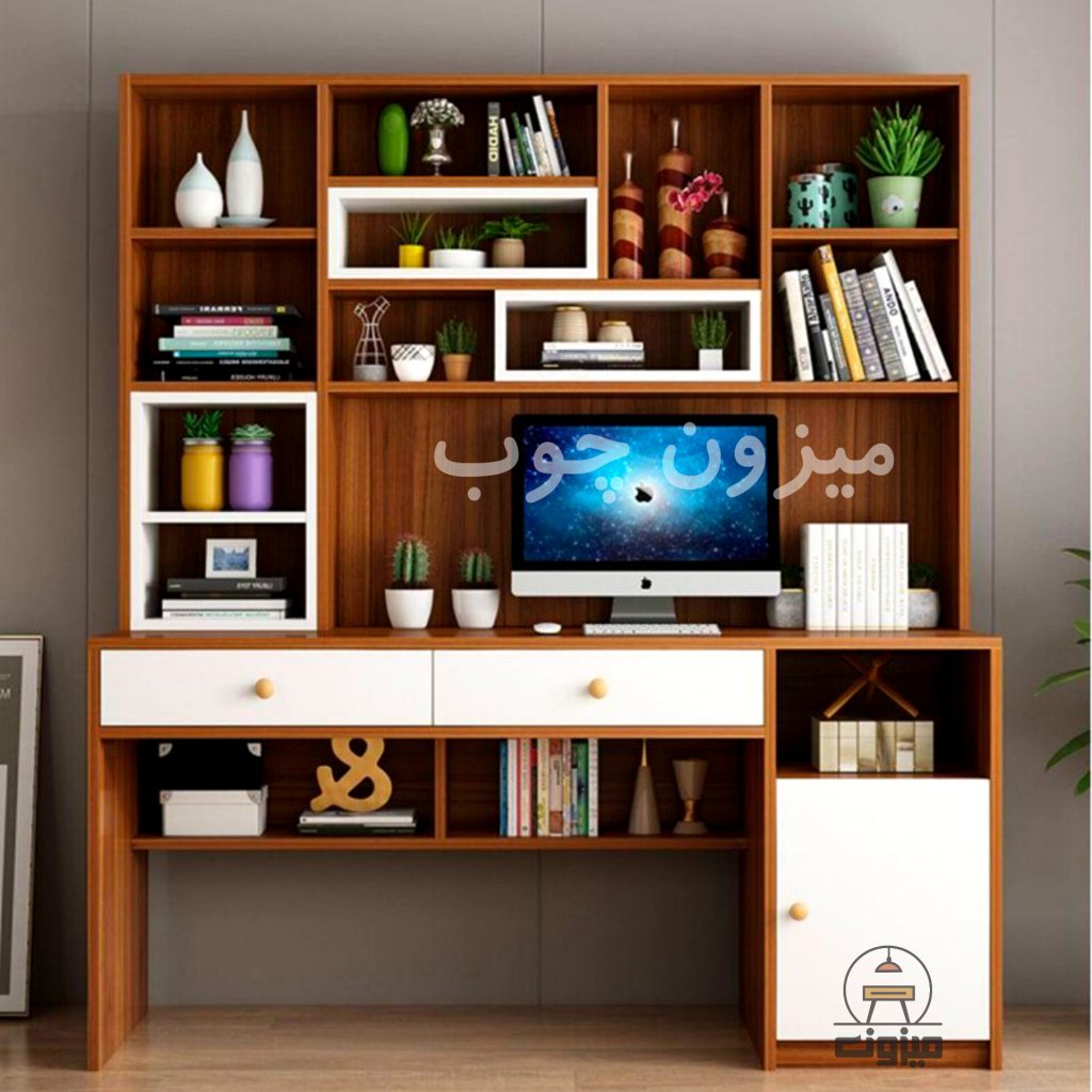 میز تحریر مدل گیتی دو قهوه ای میزون چوب
